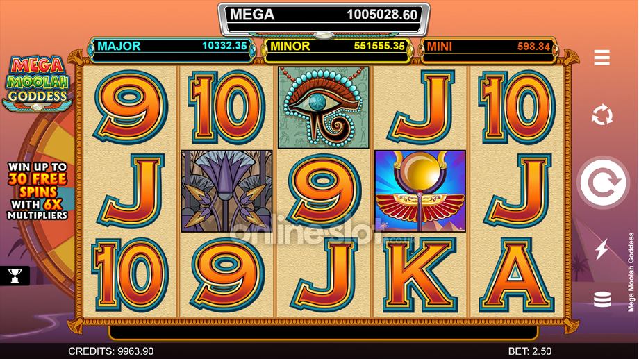 mega moolah goddess slot base game