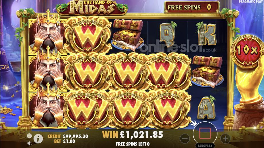 the hand of midas slot free spins feature
