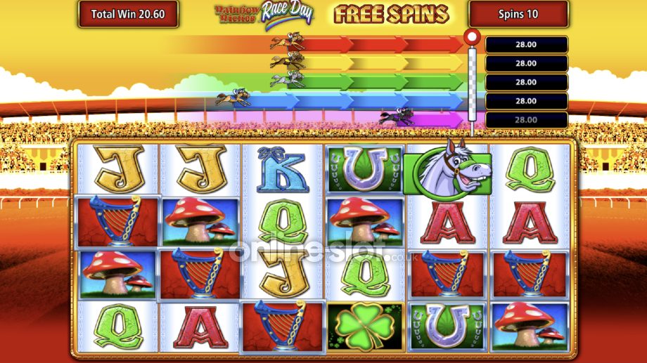 rainbow riches race day slot free spins feature