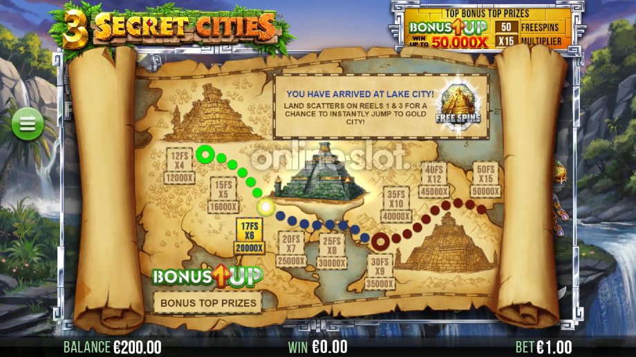 3 secret cities slot bonus up feature