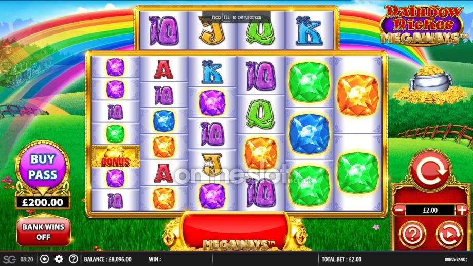 rainbow riches megaways slot base game