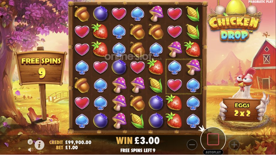 chicken drop slot free spins feature