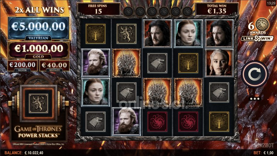 game of thrones power stacks slot free spins feature
