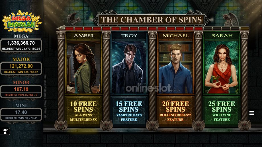 immortal romance mega moolah slot the chamber of spins features