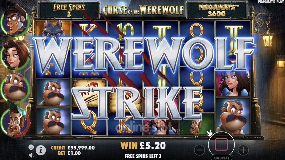 Curse of the Werewolf Megaways slot Werewolf Strike feature