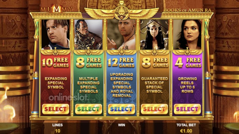 the mummy books of amun ra slot free spins features