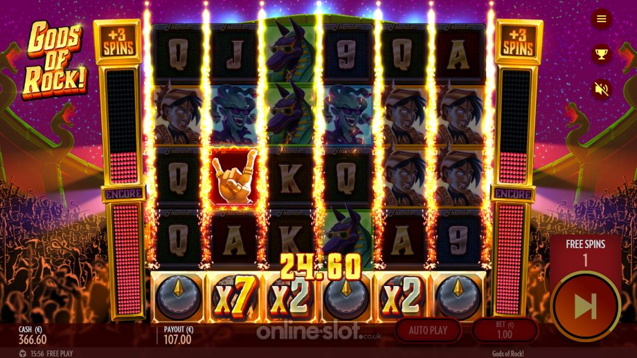 gods of rock slot bonus game feature