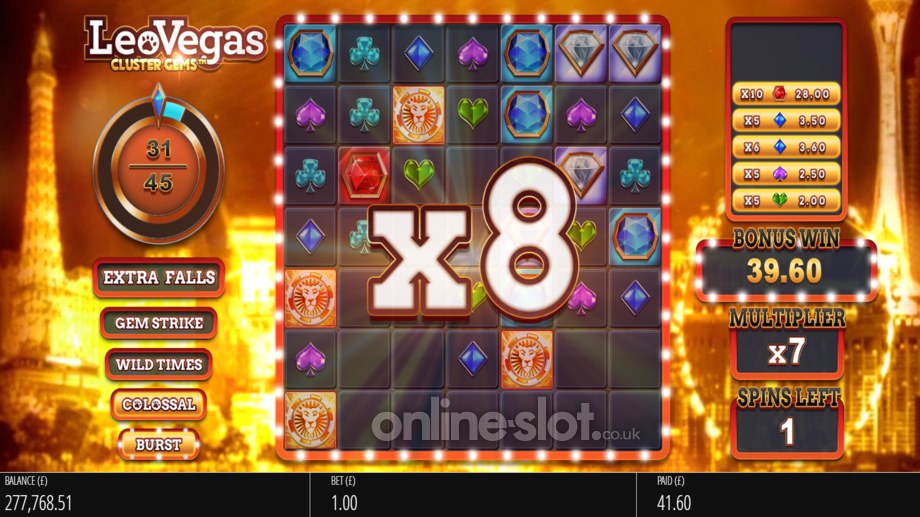 leovegas cluster gems slot bonus feature