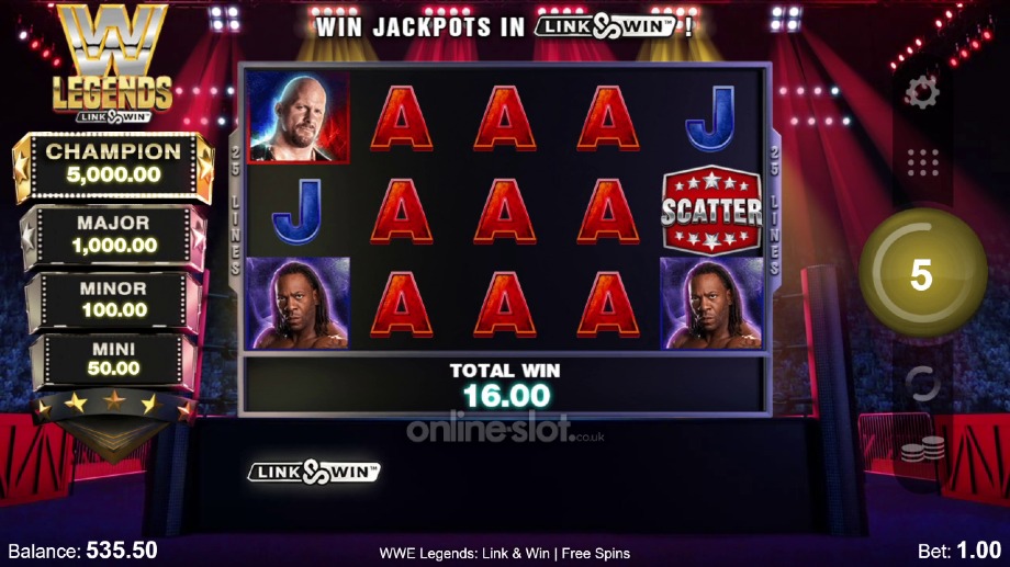 wwe legends link and win slot free spins feature