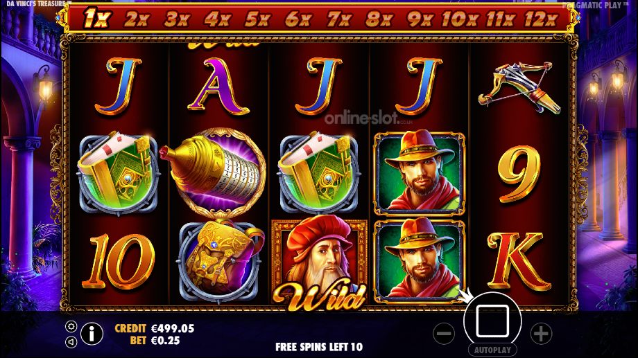da vincis treasure slot free spins feature