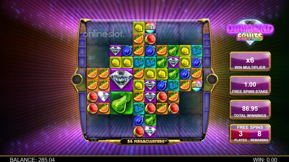 diamond fruits megaclusters slot free spins feature