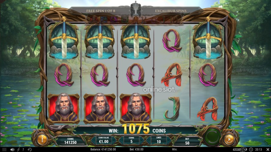 lord merlin and the lady of the lake slot free spins feature