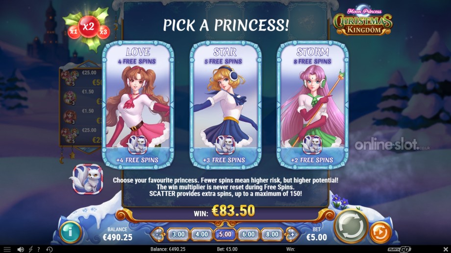 moon princess christmas kingdom slot free spins feature