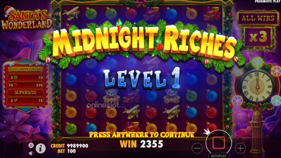 santas wonderland slot midnight riches feature