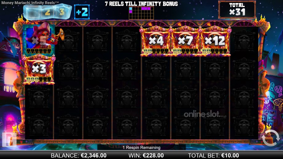 money mariachi infinity reels slot level up respins feature
