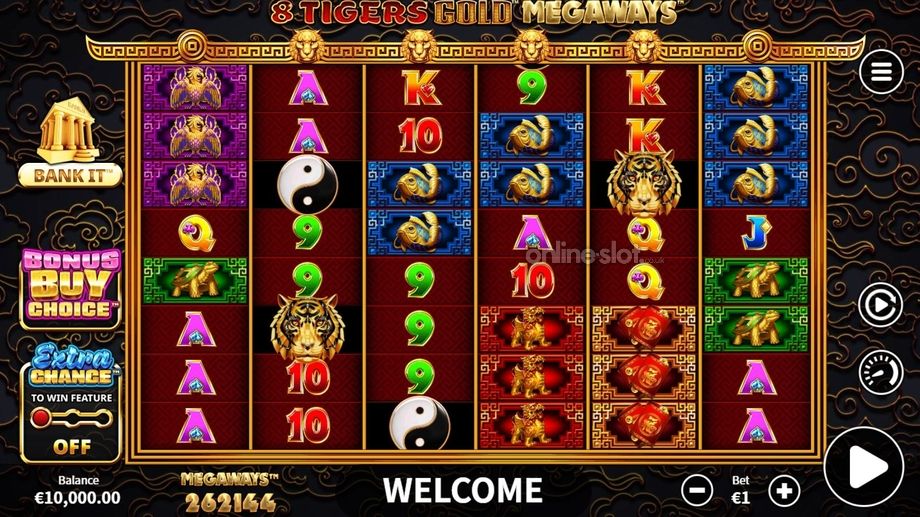 8 tigers gold megaways slot base game