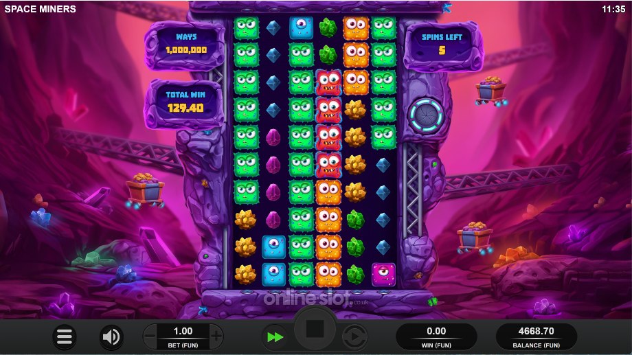 space miners slot free spins feature