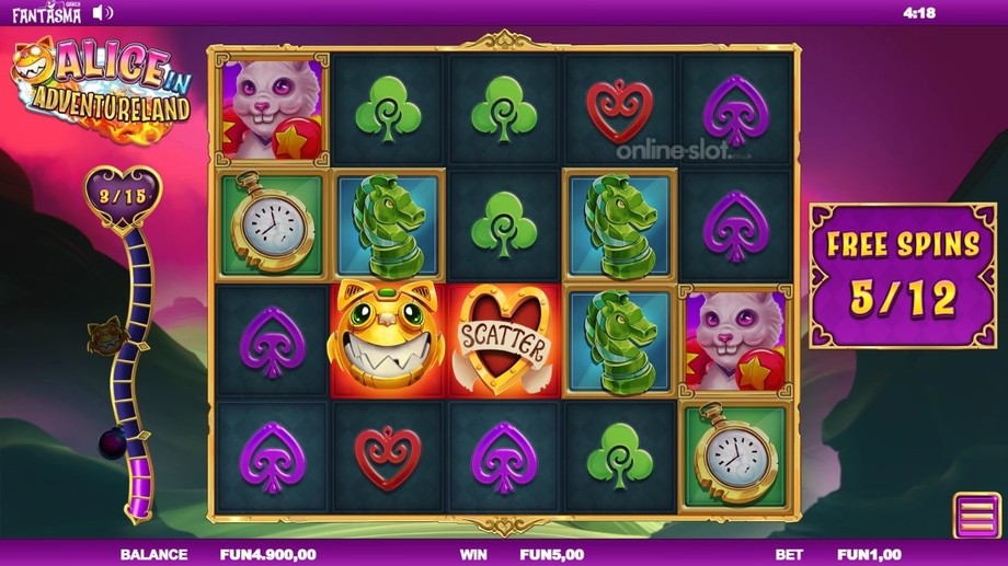 alice in adventureland slot free spins feature