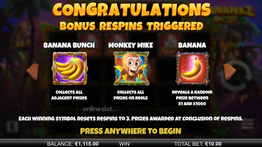 bananaz 10k ways slot bonus respins feature