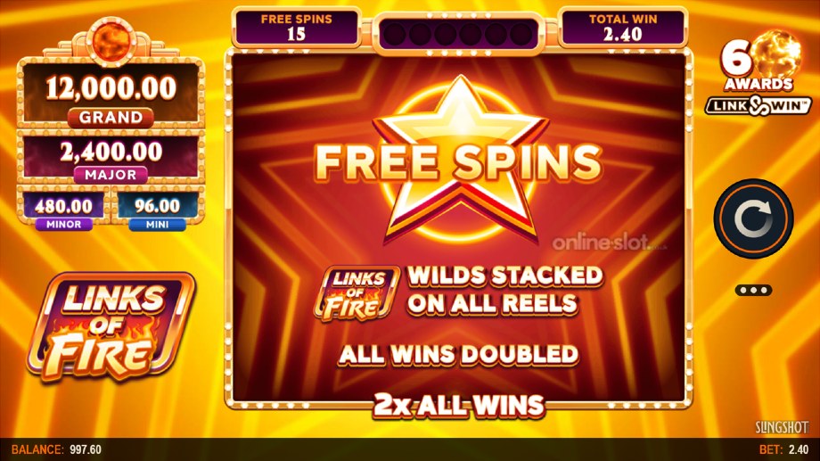 links of fire slot free spins feature
