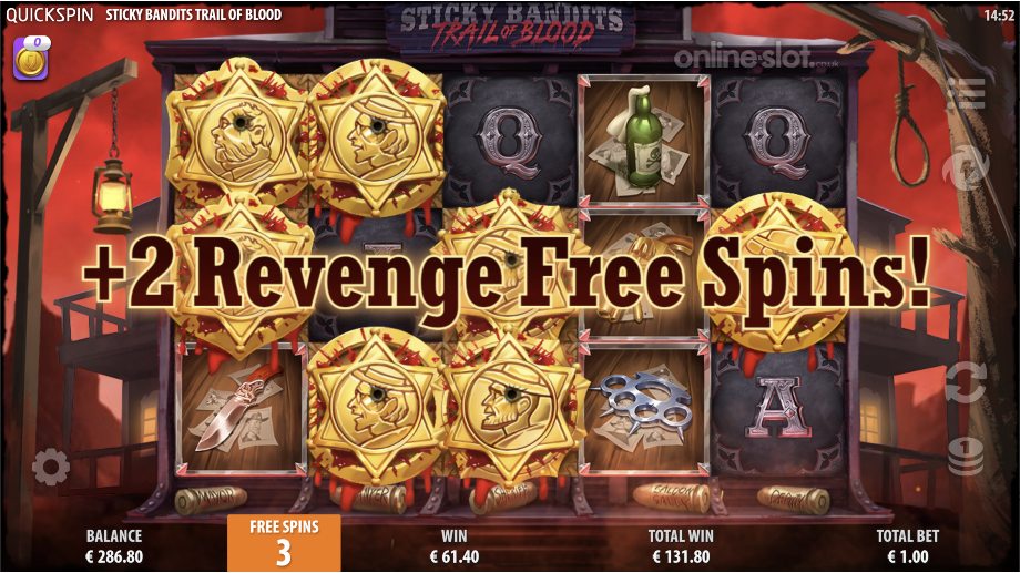 sticky bandits trail of blood slot revenge free spins feature