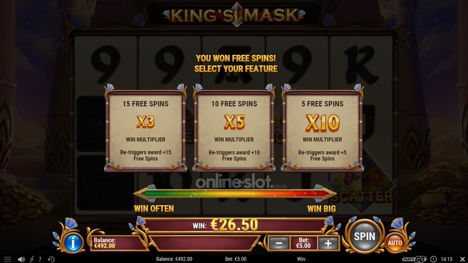 kings mask slot free spins feature