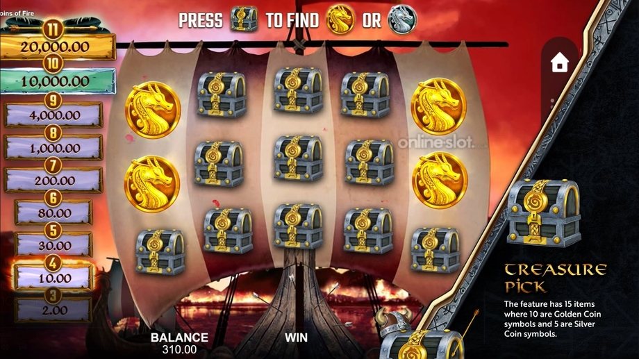 11 coins of fire slot treasure pick feature