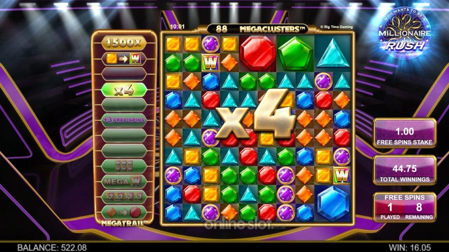 millionaire rush slot free spins feature