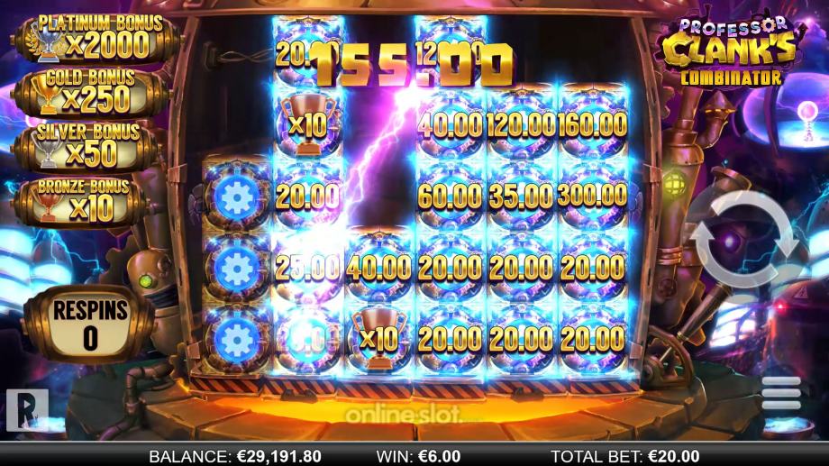professor clanks combinator slot bonus respins feature