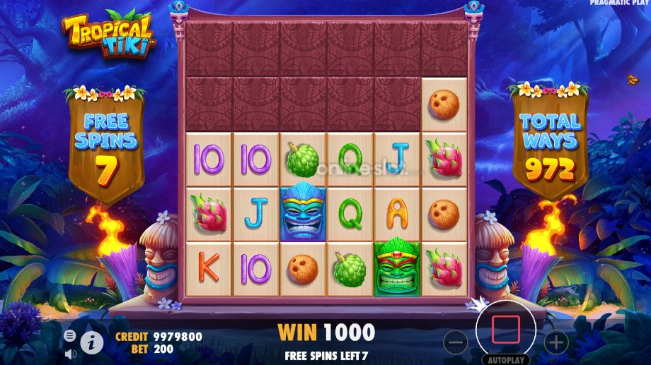 tropical tiki slot free spins feature