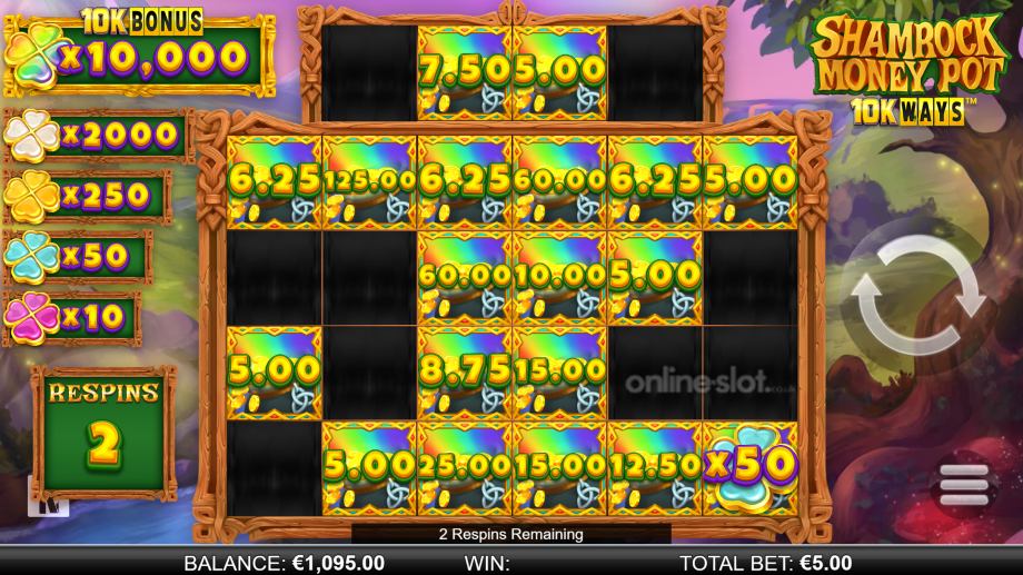 shamrock money pot 10k ways slot bonus respins feature