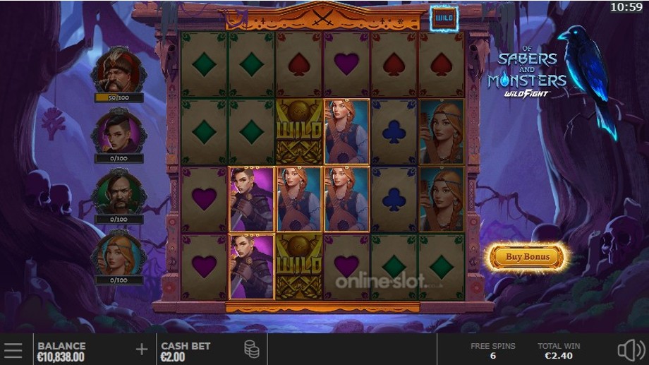 of sabers and monsters slot free spins feature