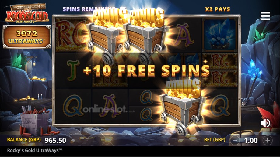 rockys gold ultraways slot free spins bonus feature
