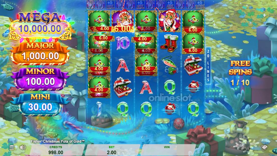 fishin christmas pots of gold slot free spins feature