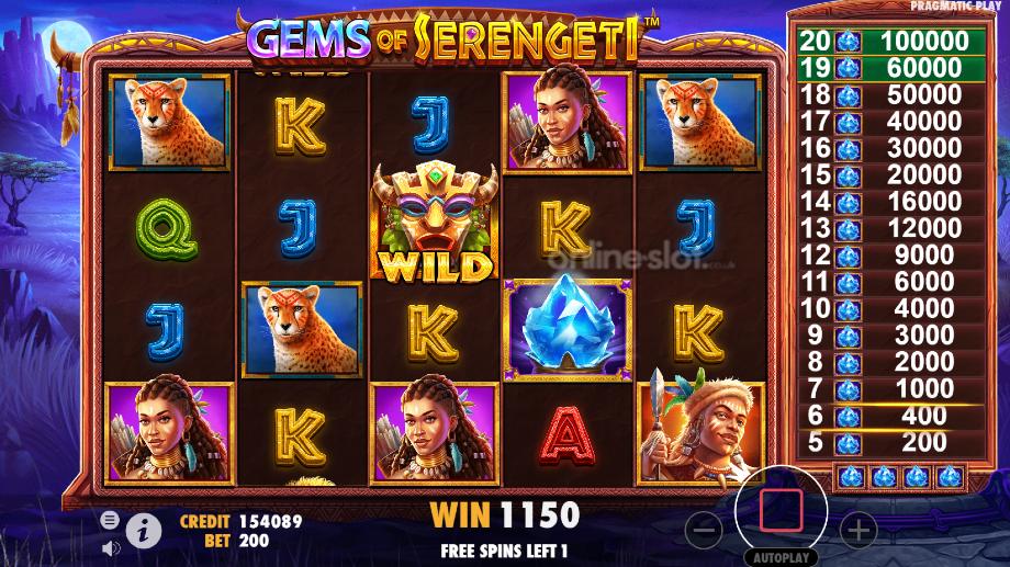 gems of serengeti slot free spins feature
