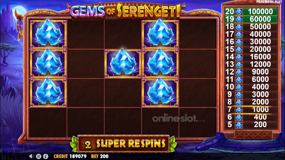 gems of serengeti slot respins feature
