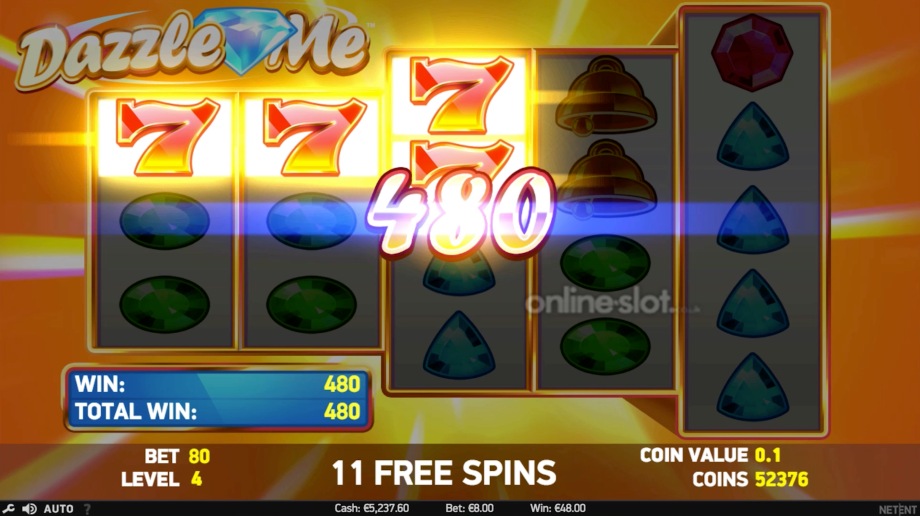 dazzle me slot free spins feature