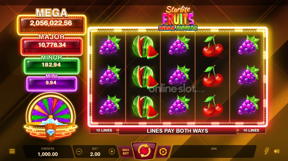 starlite fruits mega moolah slot base game