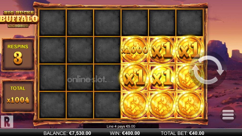 big bucks buffalo gigablox slot bonus respins feature
