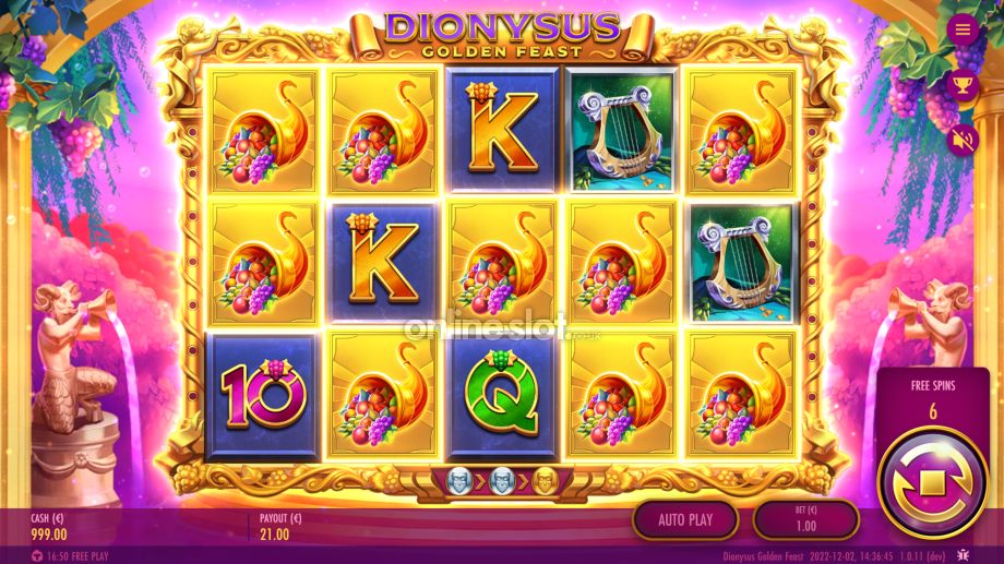 dionysus golden feast slot free spins bonus feature