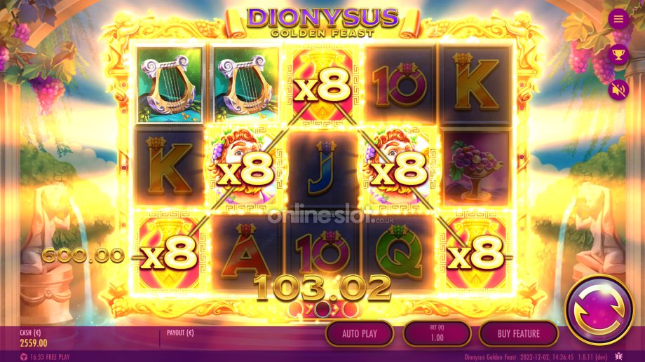 dionysus golden feast slot multiplier wilds feature