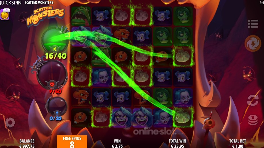 scatter monsters slot free spins feature
