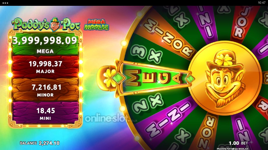 paddys pot mega moolah slot jackpot bonus game feature