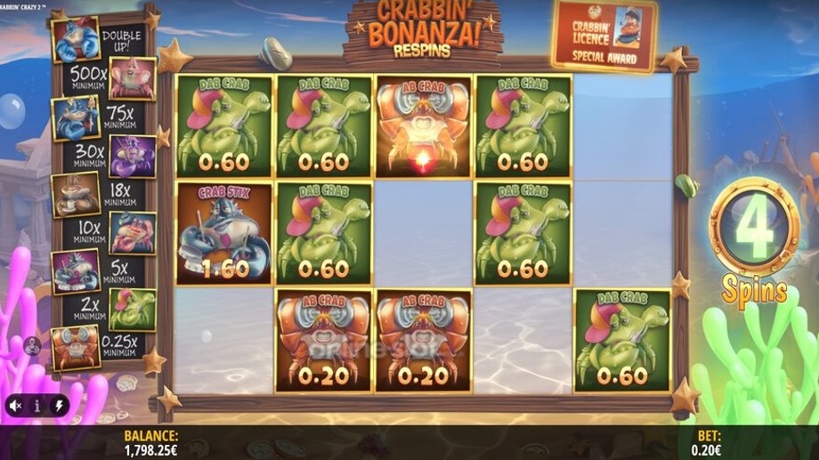 crabbin crazy 2 slot respins feature