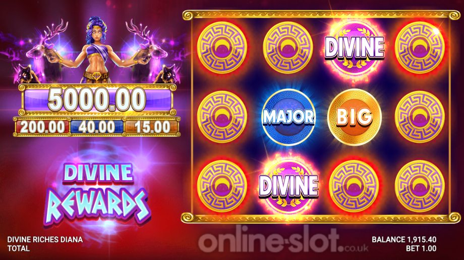 divine riches diana slot jackpot feature