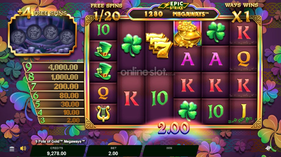 9 pots of gold megaways slot free spins feature