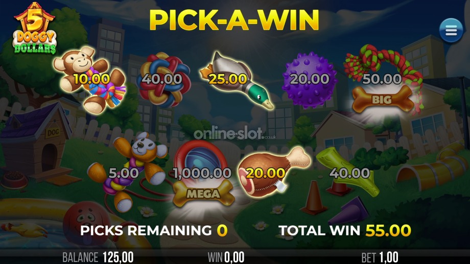 5 doggy dollars slot pick a win feature