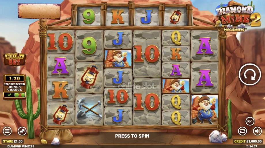 diamond mine 2 megaways slot base game