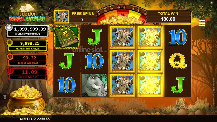 book of mega moolah slot free spins feature