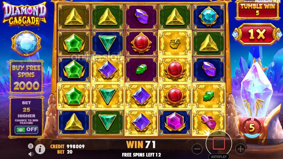 diamond cascade slot free spins feature